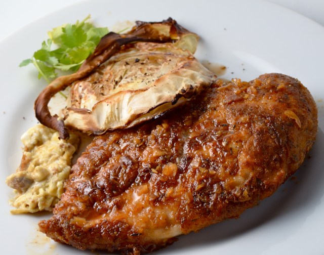 Crunchy Honey Double Garlic Chicken Breasts With Roasted Cabbage Steaks
